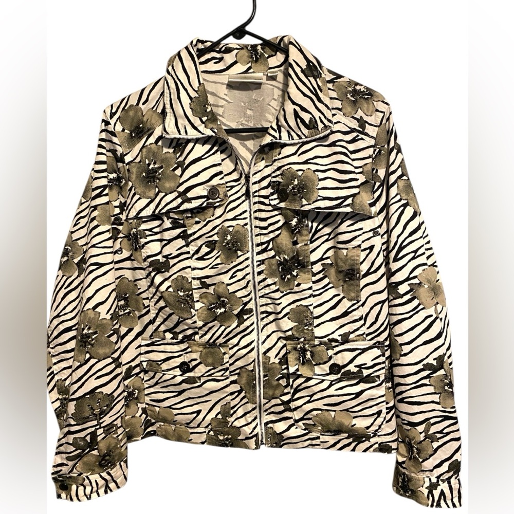 Studio Works Black and Cream Jean Jacket Zebra Print SIZE M /PXL